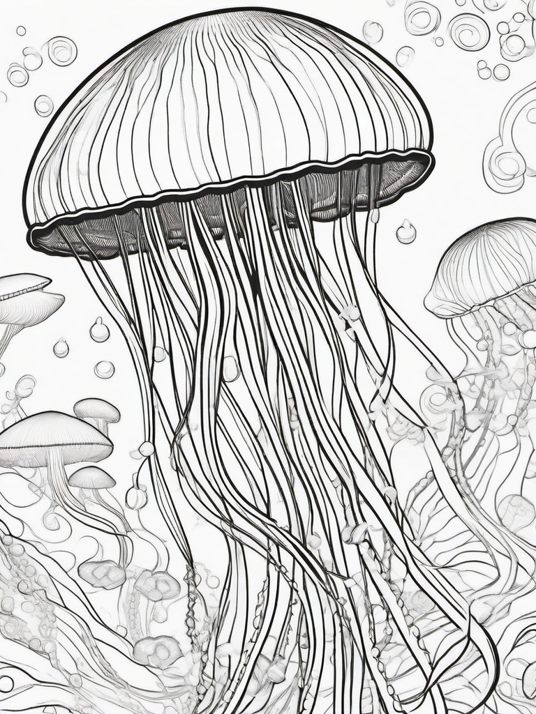 Jellyfish Coloring Page - Floating Sea Wonder  black outline printable coloring page