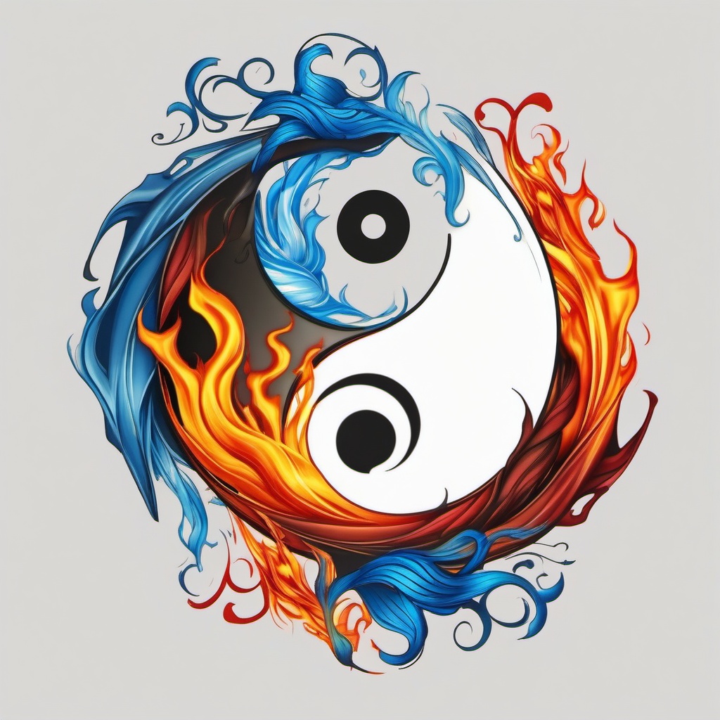 yin yang tattoos fire and water  simple color tattoo,white background