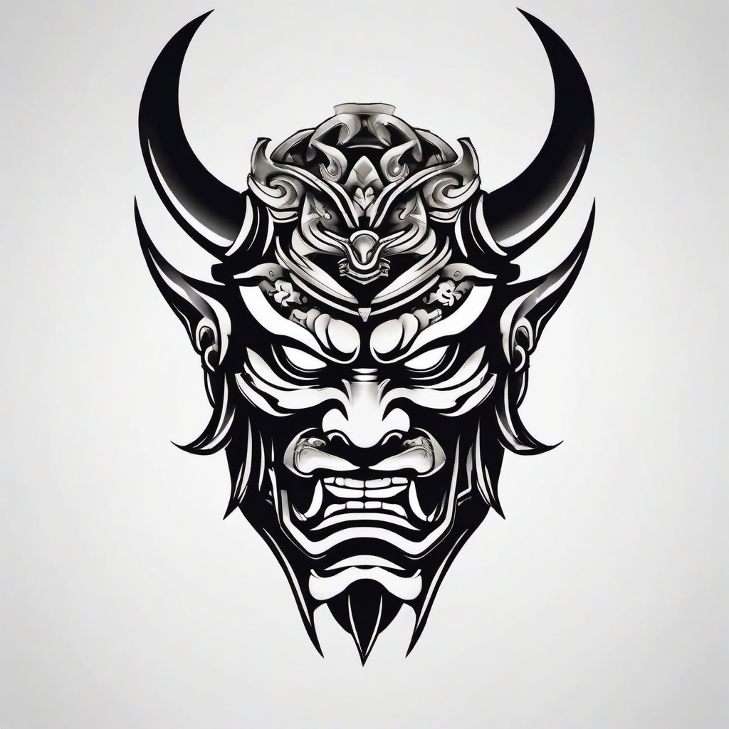 oni mask samurai mask tattoo design  simple color tattoo,white background,minimal