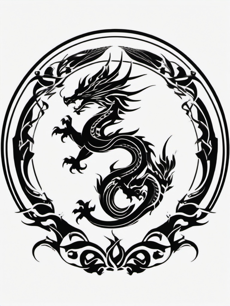 Dragon Tattoo Circle - Circular dragon tattoo with a captivating design.  simple color tattoo,minimalist,white background