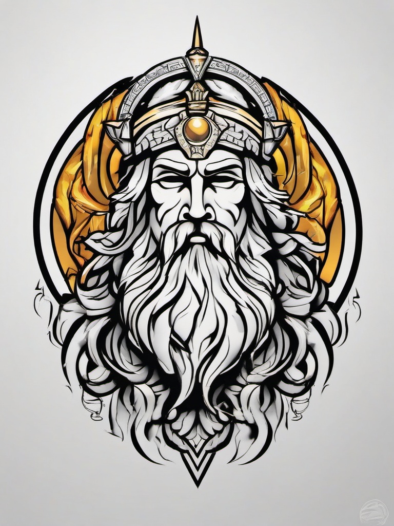 Zeus God Tattoo - Pay homage to the king of the gods with a Zeus tattoo, showcasing the ruler of Mount Olympus in all his divine glory.  simple color tattoo design,white background