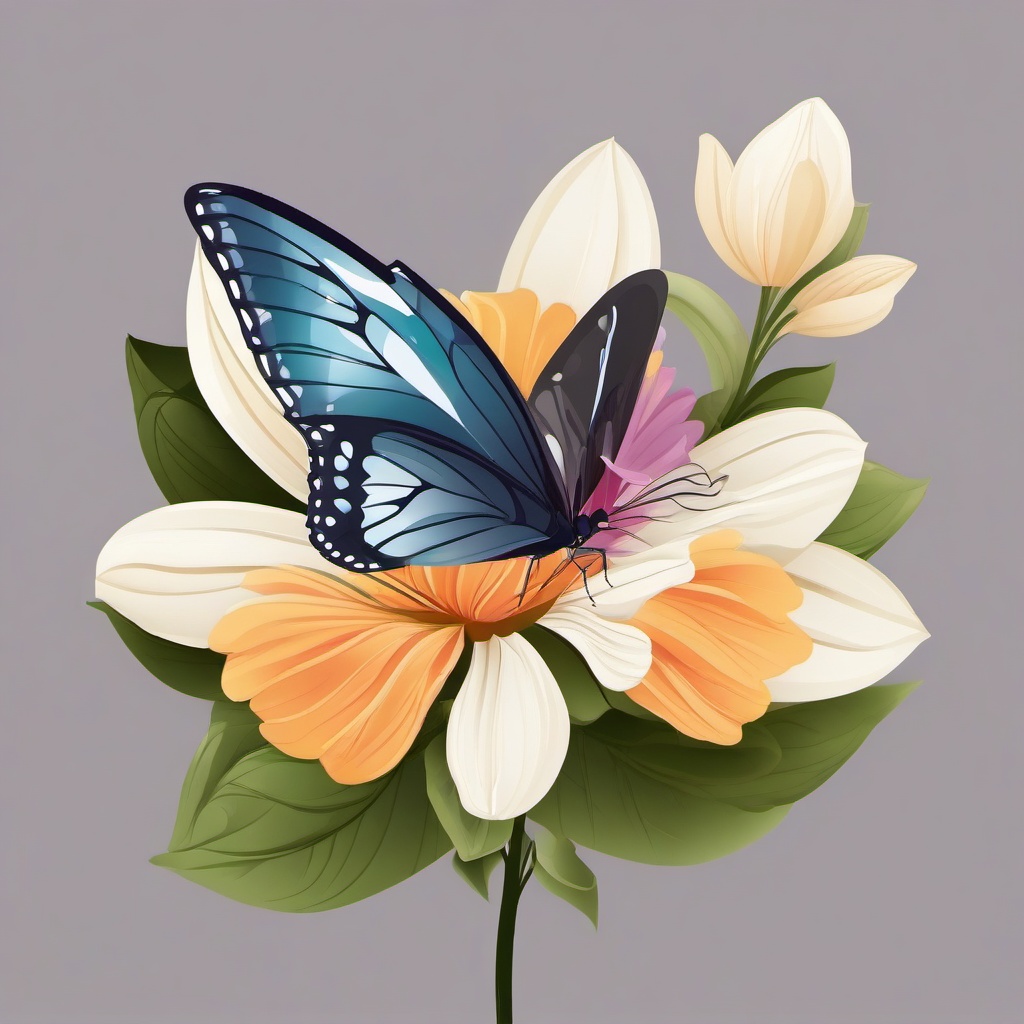 Bug clipart - Butterfly sitting on a flower petal.  vector style illustration, white background