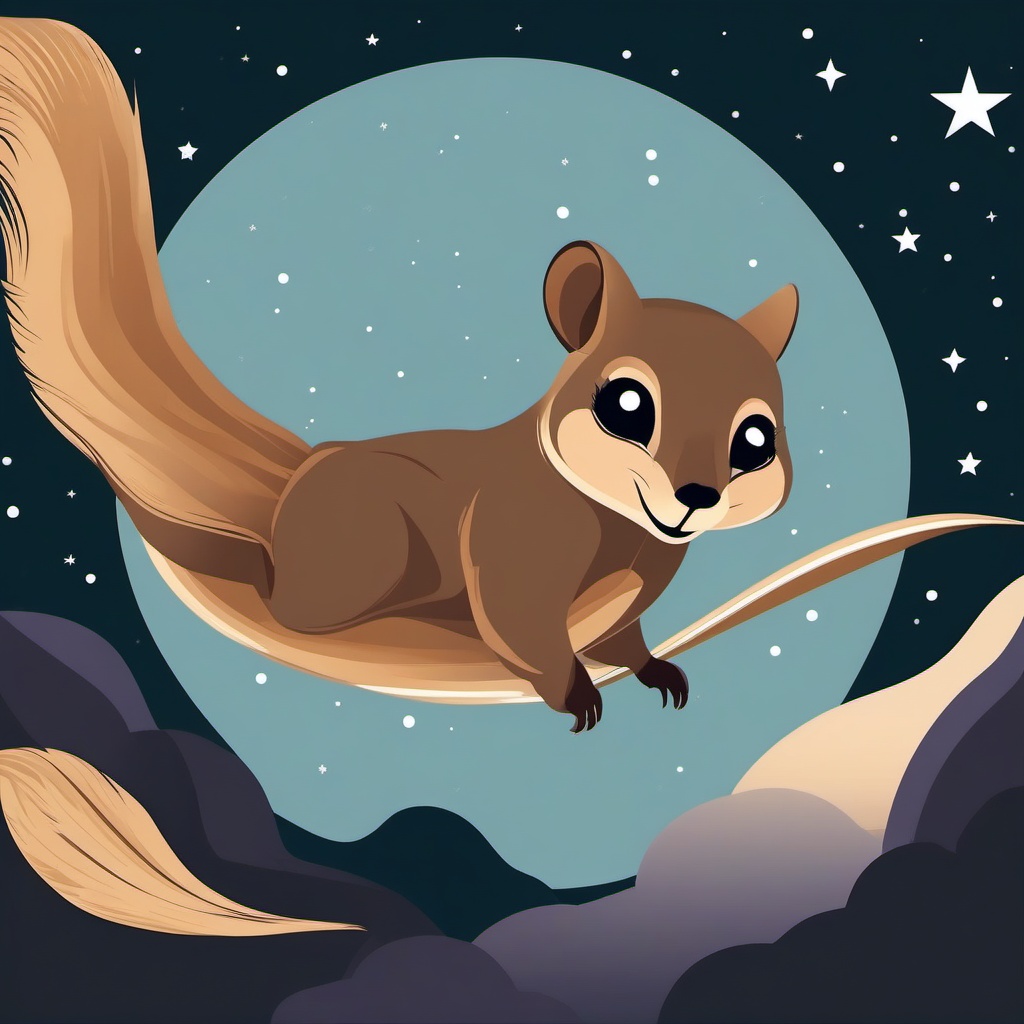 Flying Squirrel Clip Art - Flying squirrel gliding through the night,  color vector clipart, minimal style