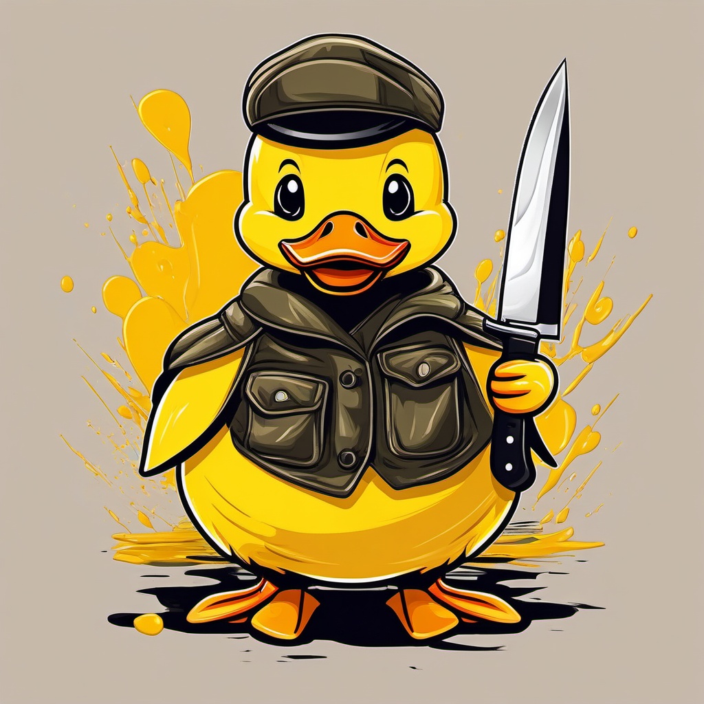Cute yellow Duck with knife drawing , vector art, splash art, t shirt design