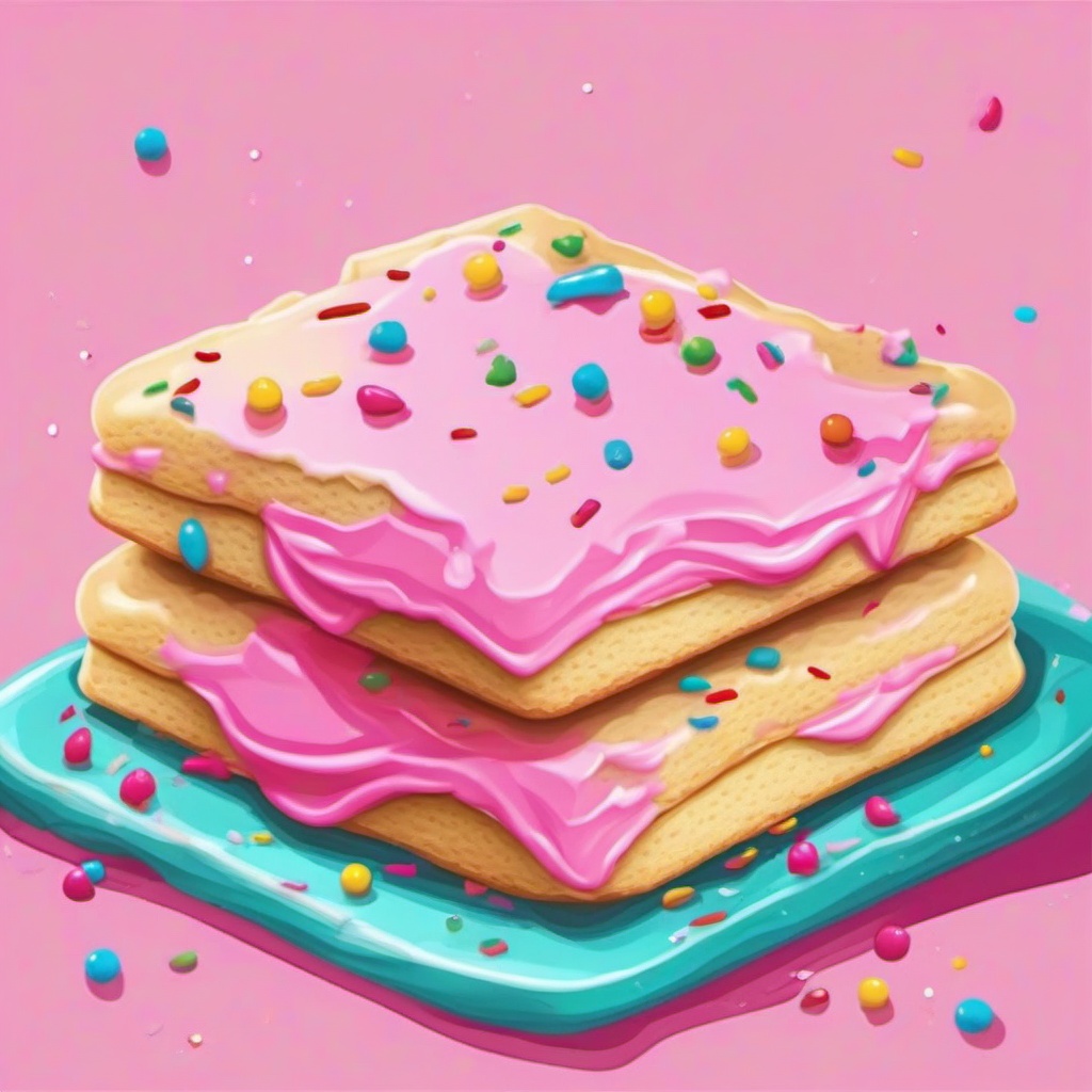 Square Sugar cookie with pink frosting and sprinkles with a bite taken out   , vector illustration, clipart