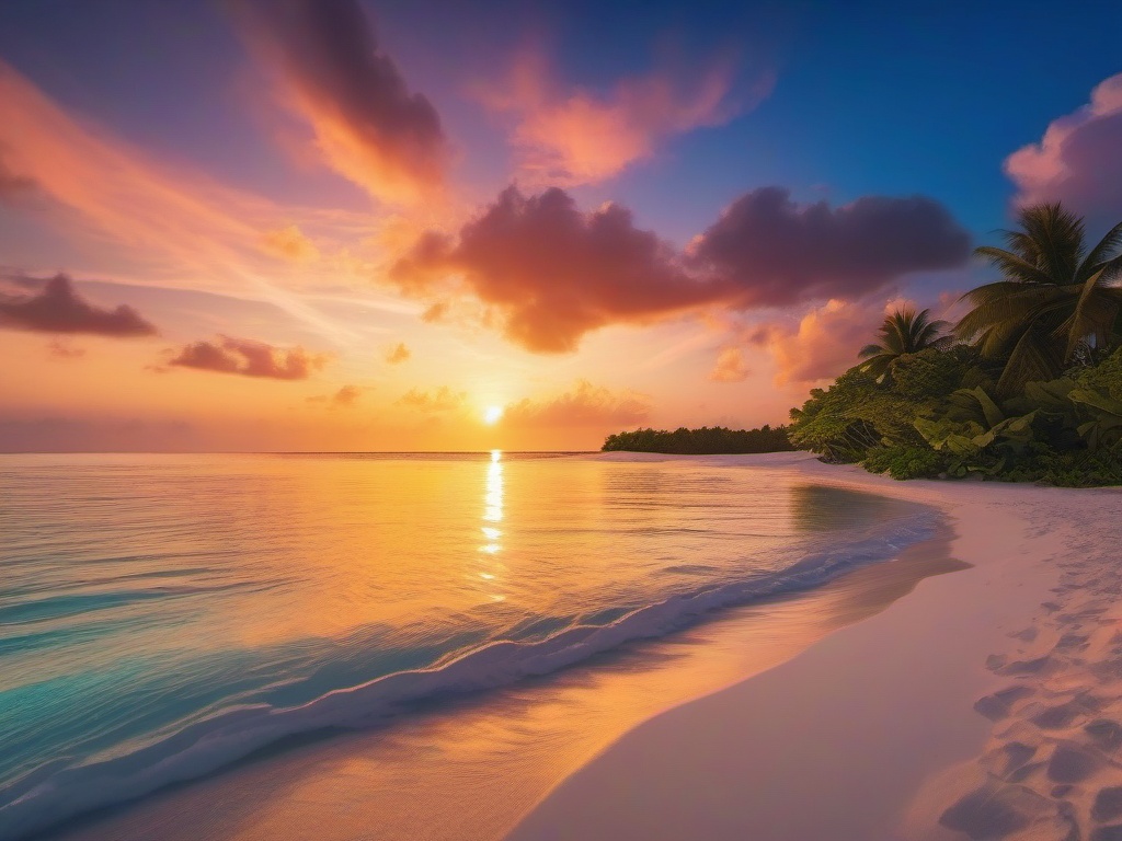 Ocean Background - Serene Beach Sunset in Maldives  wallpaper style, intricate details, patterns, splash art, light colors