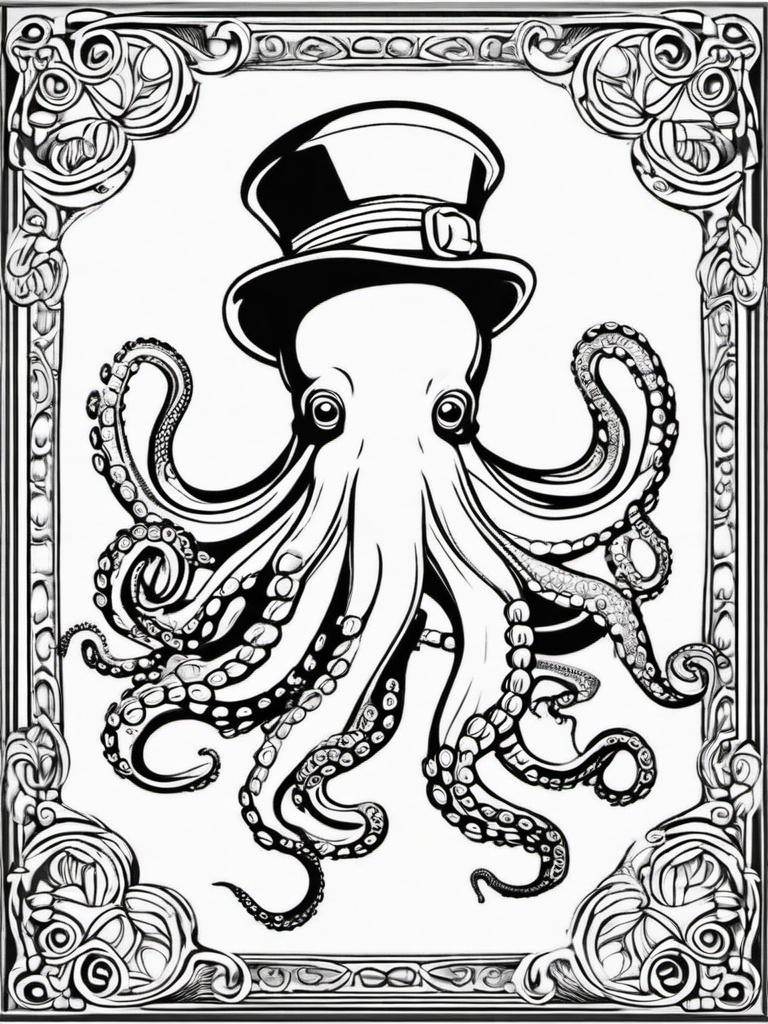 Octopus Coloring Pages - Octopus with a hat  simple coloring pages