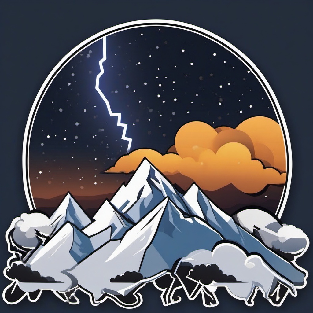 Lightning over snowy mountains sticker- Electrifying and snowy, , sticker vector art, minimalist design