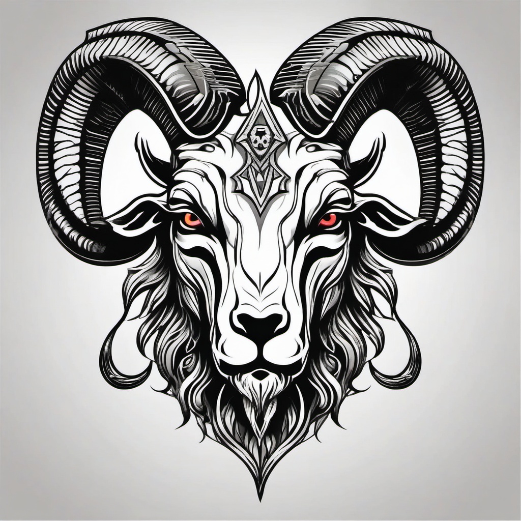 Goat Demon Tattoo - A tattoo portraying a goat with demonic or otherworldly qualities.  simple color tattoo design,white background