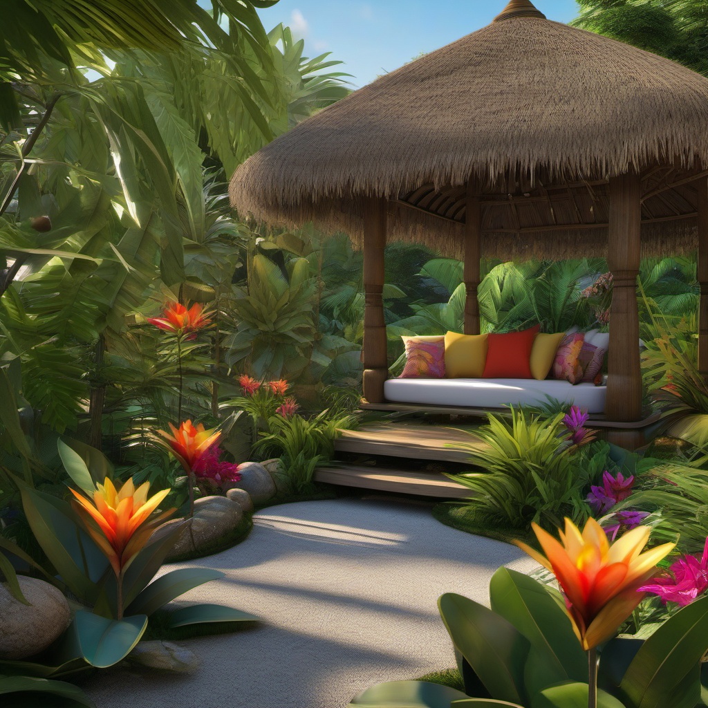 Balinese Retreat Garden - Transport your garden to a Balinese-inspired paradise. multicoloured, photo realistic, hyper detail, high resolution