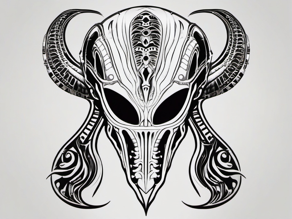 Tribal Xenomorph Tattoo - Blend tribal artistry with iconic Xenomorph elements in a tribal Xenomorph tattoo.  simple color tattoo,vector style,white background