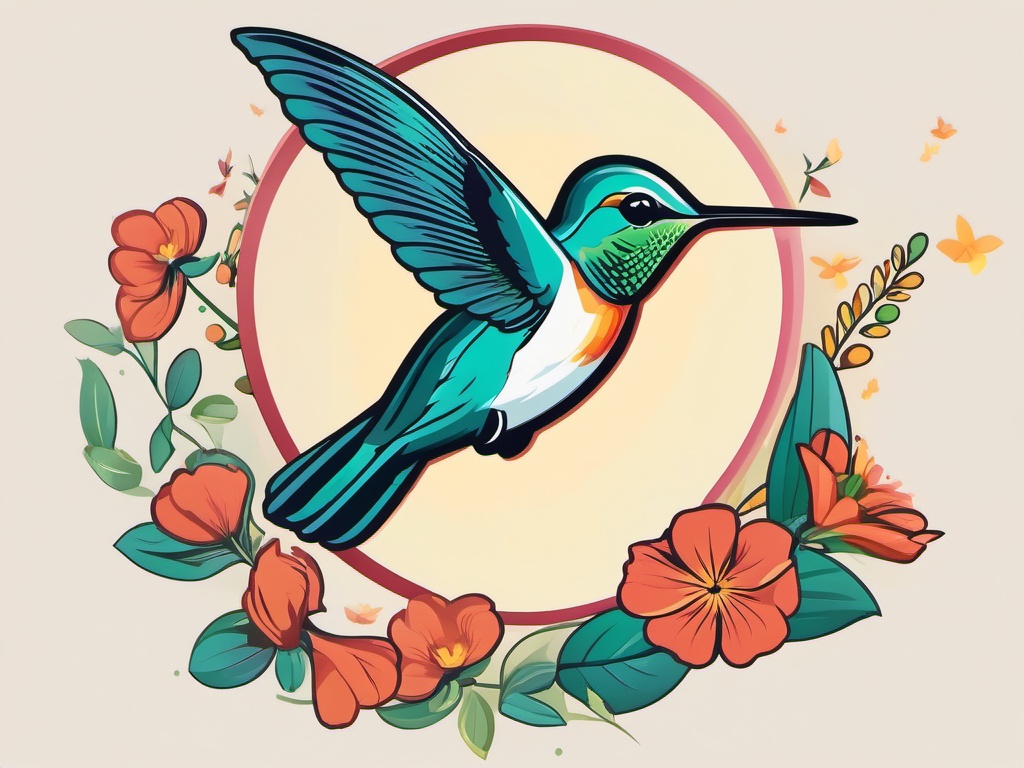 Hummingbird clipart - Tiny bird hovering in mid-air to feed on nectar, ,color clipart vector style