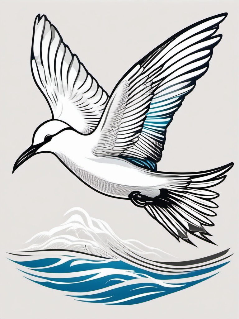 Tern Tattoo - Tern bird diving into the ocean for a meal  few color tattoo design, simple line art, design clean white background