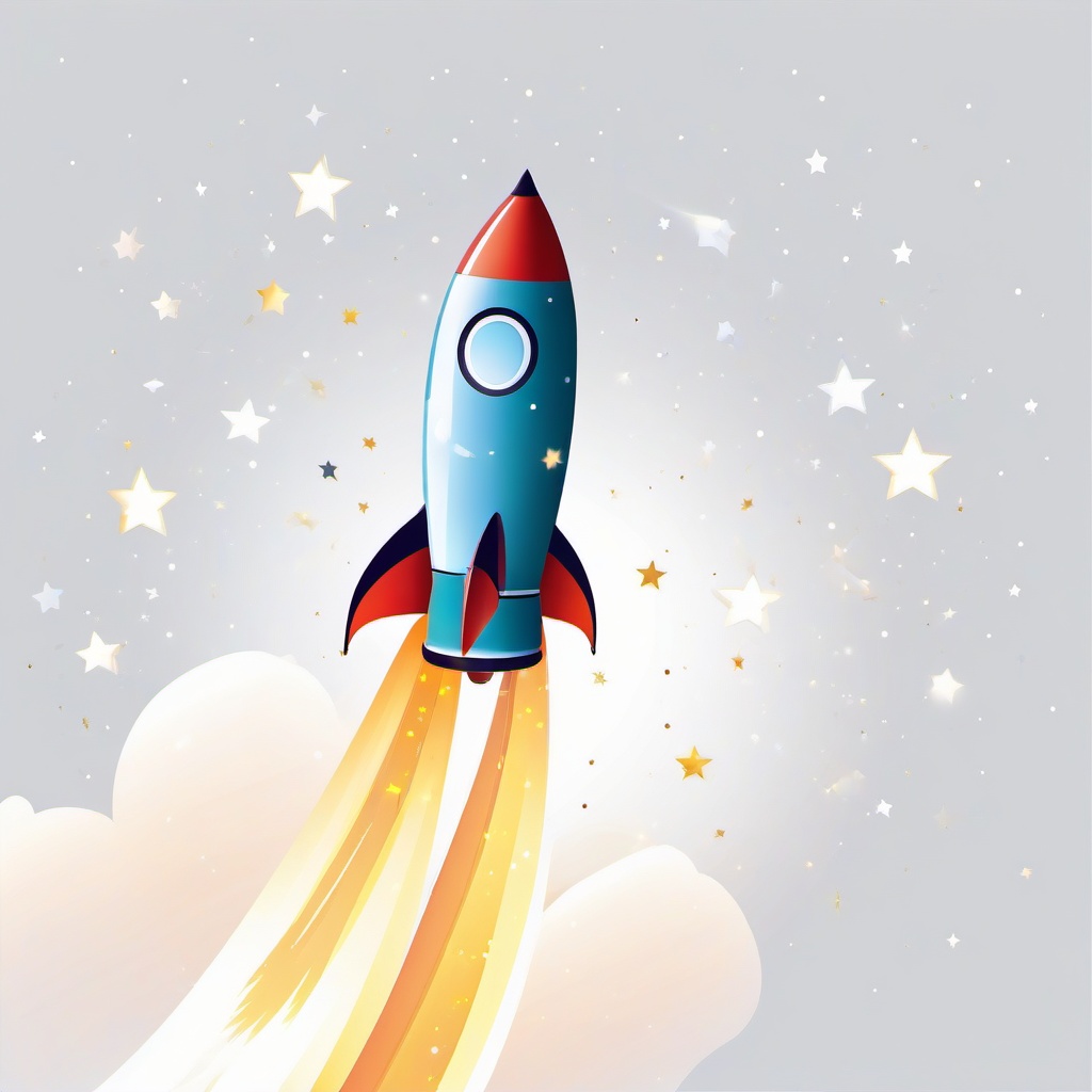 Rocket leaving a trail of stars clipart.  vector style illustration, white background