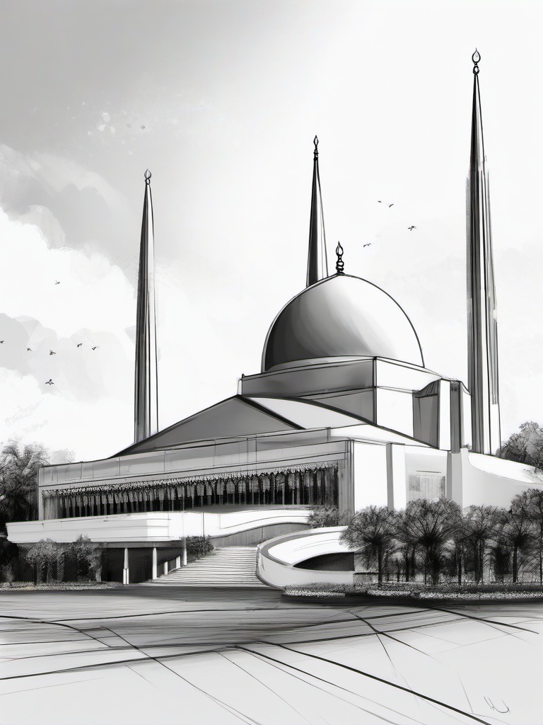 sketch of faisal mosque  minimal rough sketch scribbles,doodles,black and white