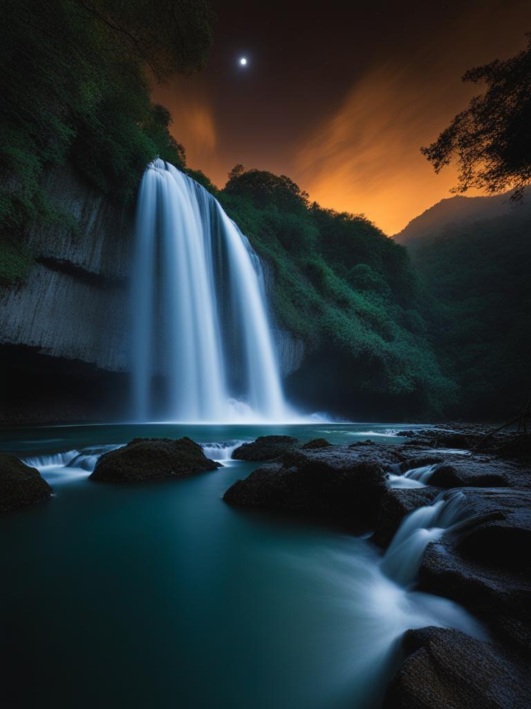 cascadas de tamul - capture the mesmerizing night atmosphere of cascadas de tamul, a waterfall in the huasteca potosina region, where moonlight touches the cascading waters. 