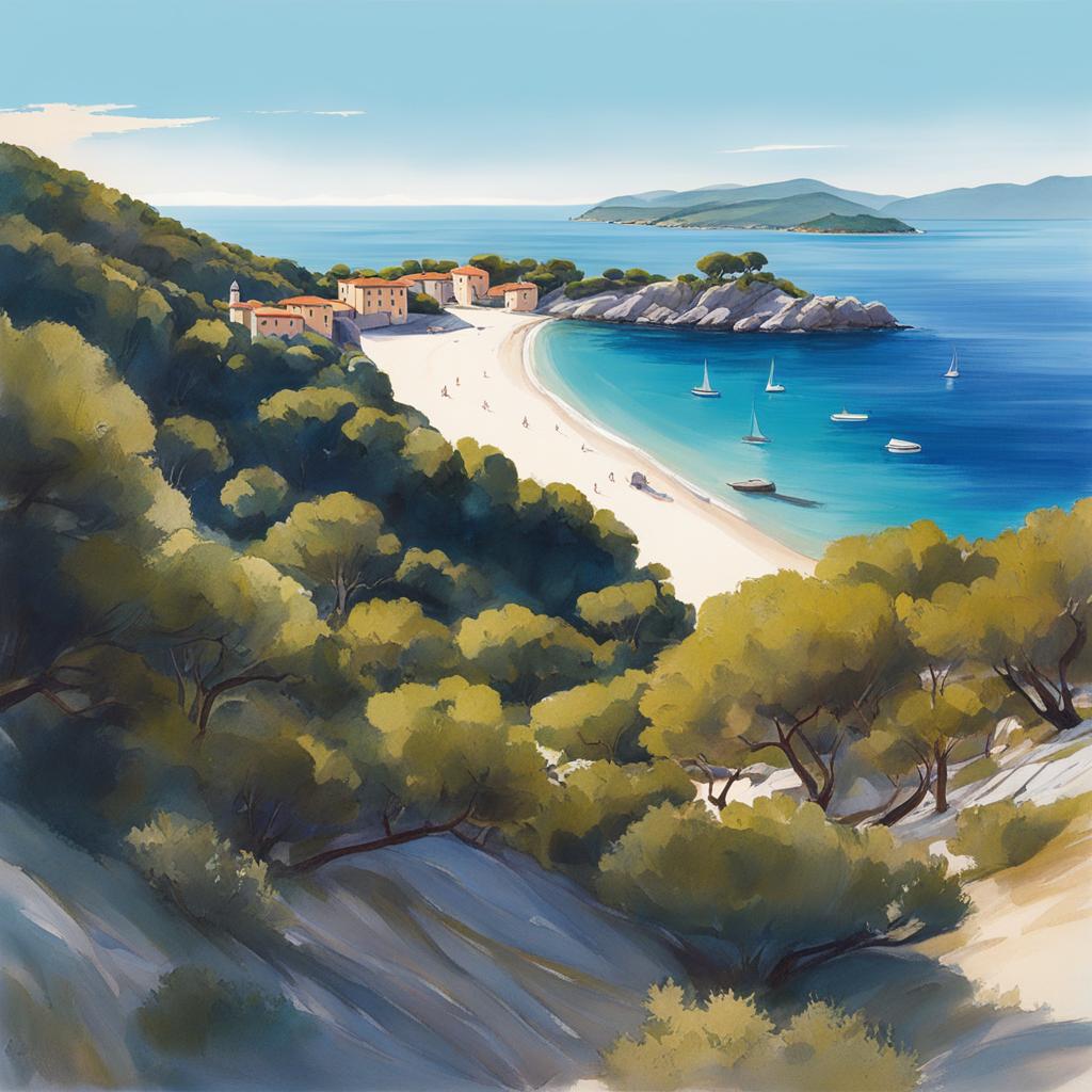 elba island's hidden beaches - sketch the hidden beaches of elba island, with pristine shores and clear mediterranean waters. 