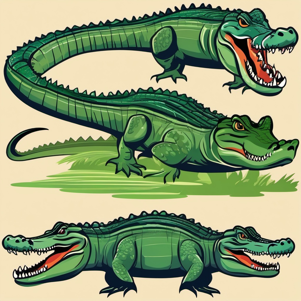 Crocodile clipart - Semi-aquatic reptile with a formidable bite, ,color clipart vector style