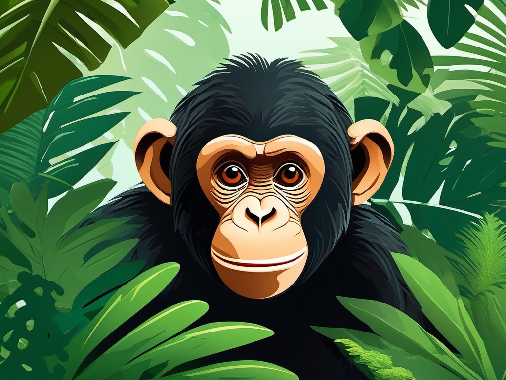 Cute Chimpanzee in a Dense Rainforest  clipart, simple