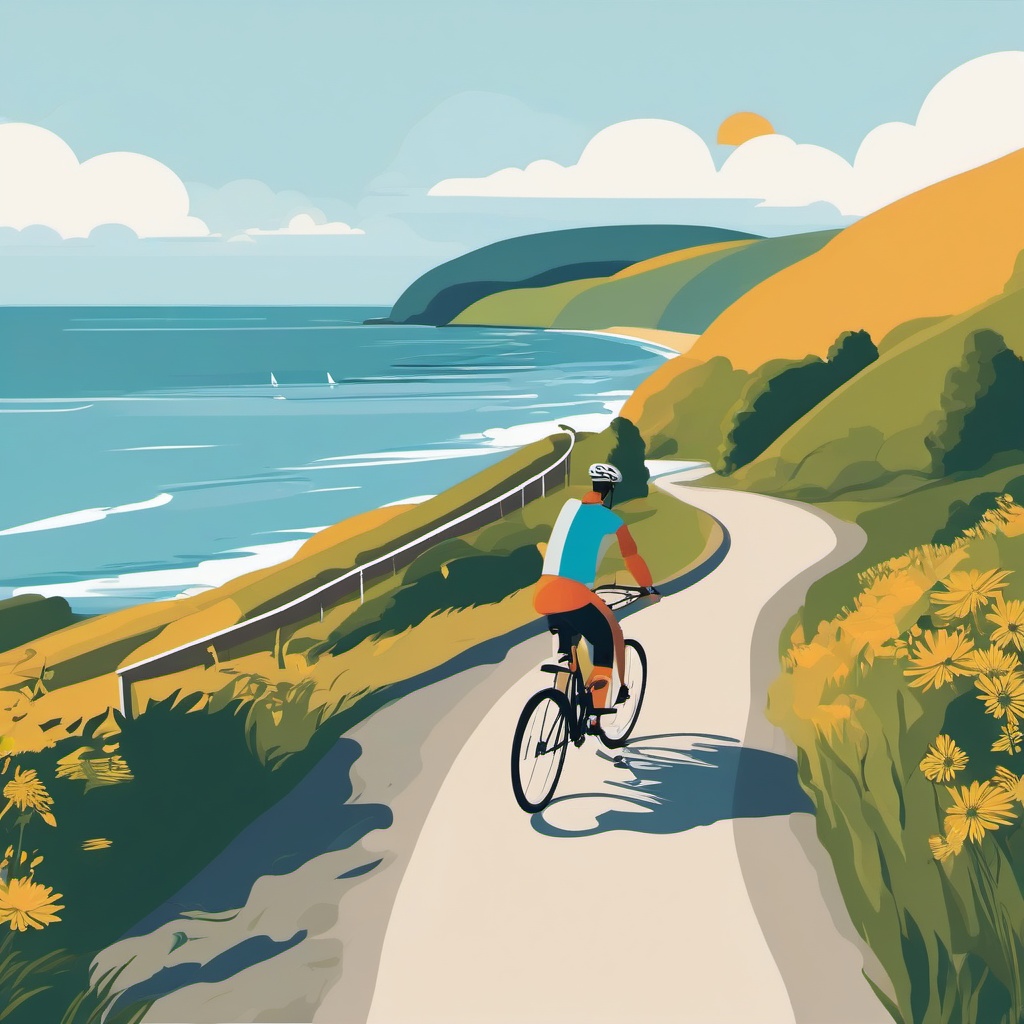 Bicycle Ride Along the Coast clipart - Biking along the coastal path, ,vector color clipart,minimal