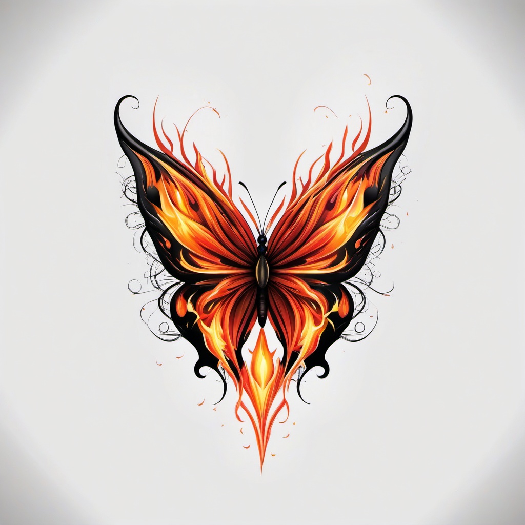 butterfly with flames tattoo  simple color tattoo, minimal, white background