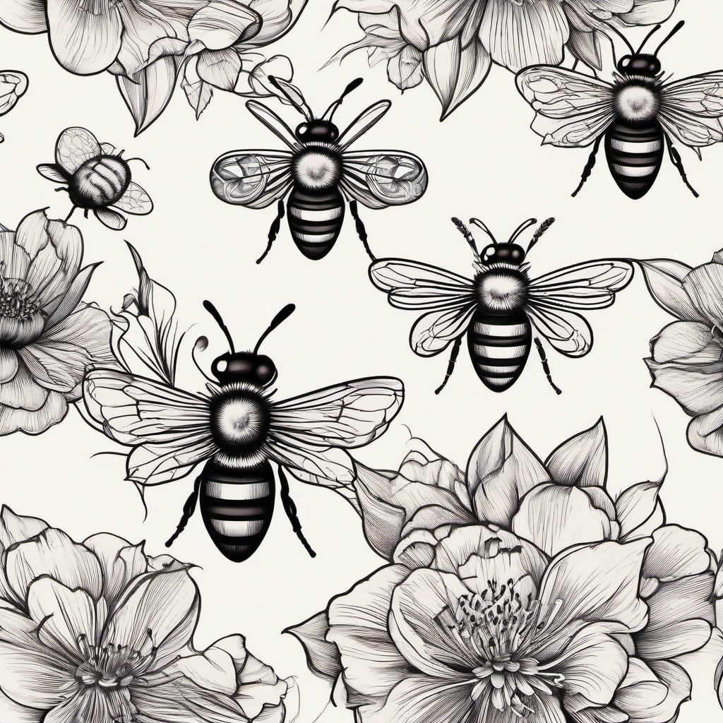 flower bee tattoo  vector tattoo design