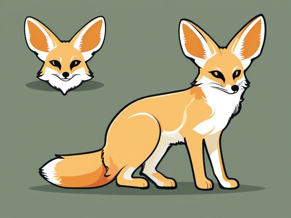 Fennec Fox Clip Art - Fennec fox with enormous ears,  color vector clipart, minimal style