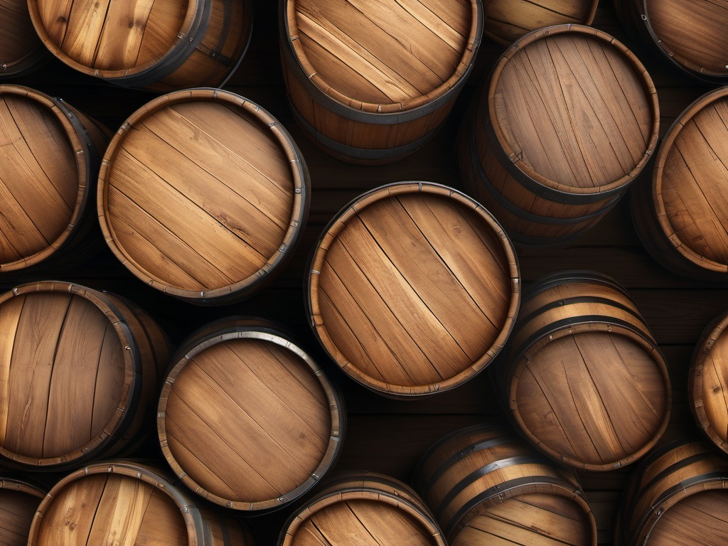 Rustic wooden barrels top view, photo realistic background, hyper detail, high resolution