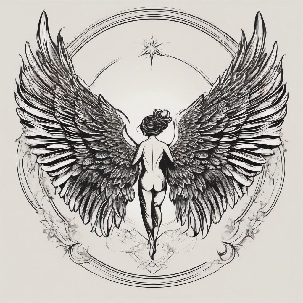 Wings of an Angel Tattoo-Capturing the ethereal beauty with wings of an angel tattoo, symbolizing freedom, protection, and a connection to the celestial.  simple vector color tattoo