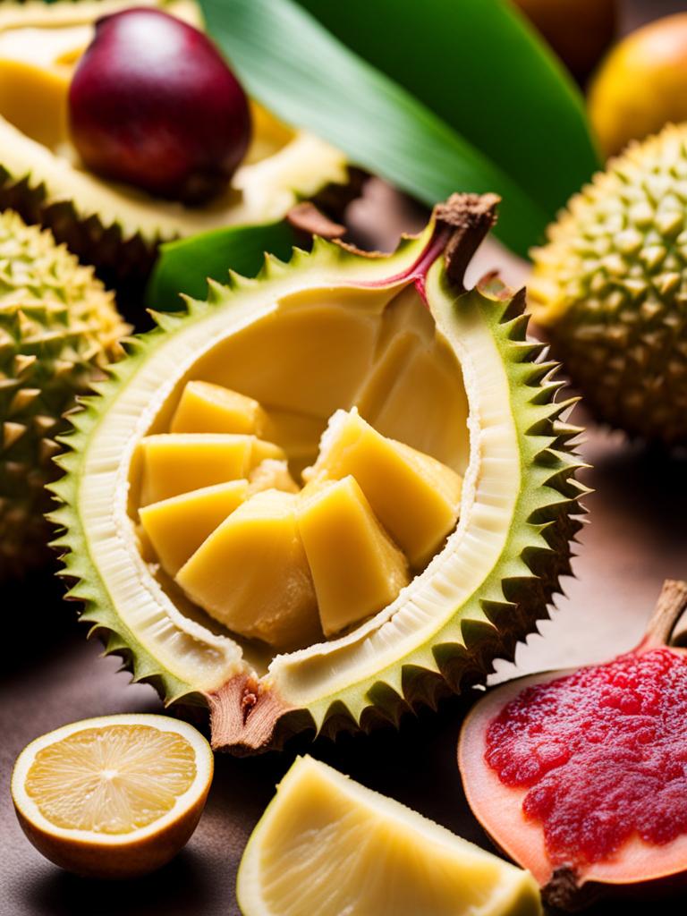 thai fruit fiesta - a sweet and tangy journey through exotic tropical fruits like durian and mangosteen. 