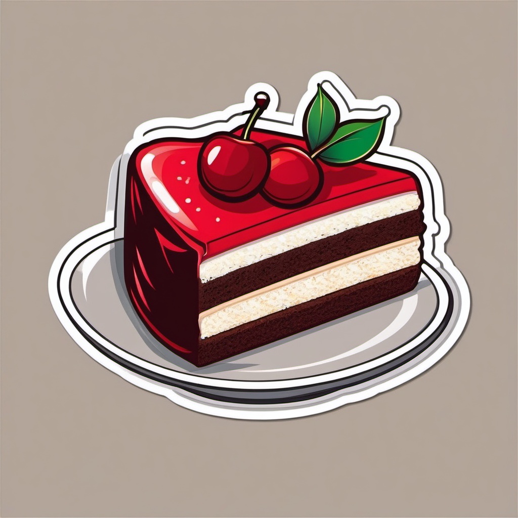 Cake Slice with Cherry Sticker - Cake slice adorned with a cherry, ,vector color sticker art,minimal