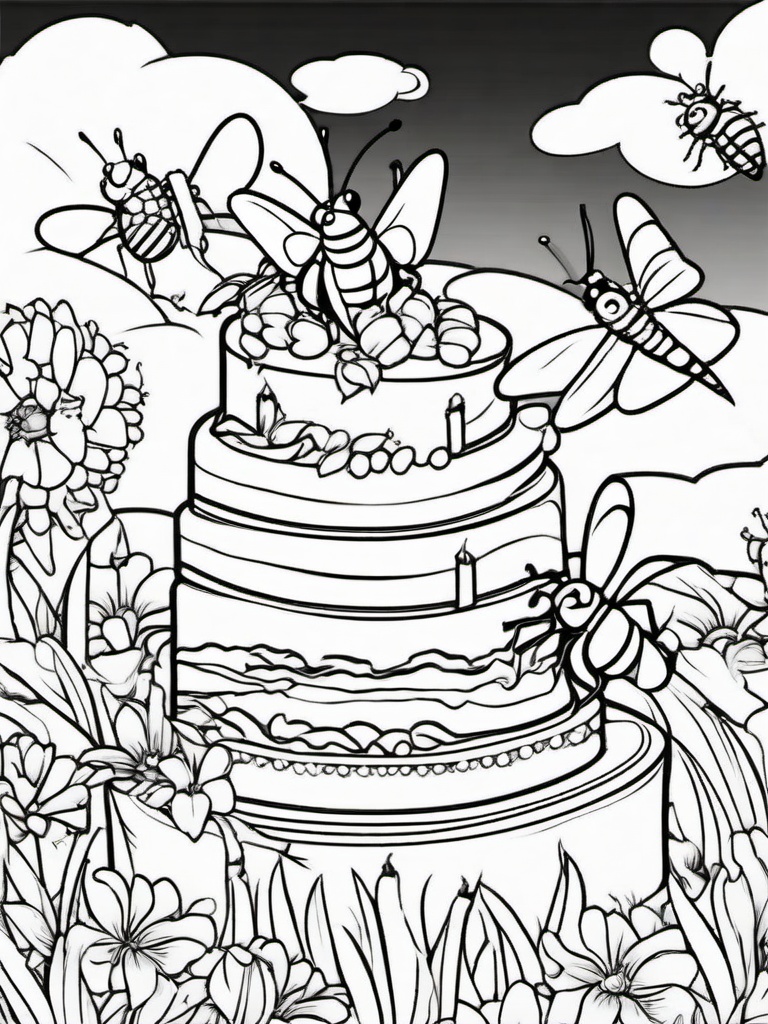 Bug Coloring Pages - Insect friends celebrating a birthday party  simple coloring pages