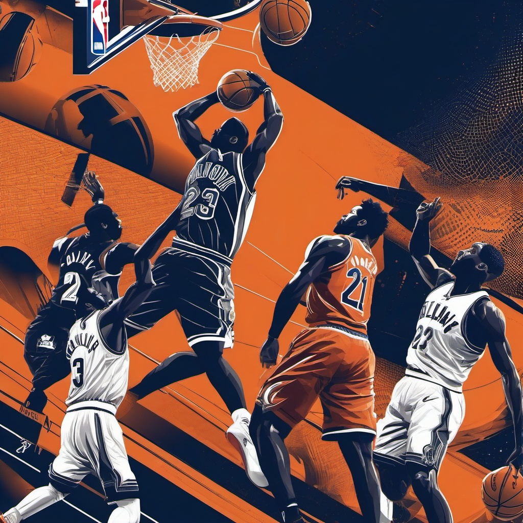 NBA Wallpapers - Slam Dunk Action in Madison Square Garden  wallpaper style, intricate details, patterns, splash art, light colors