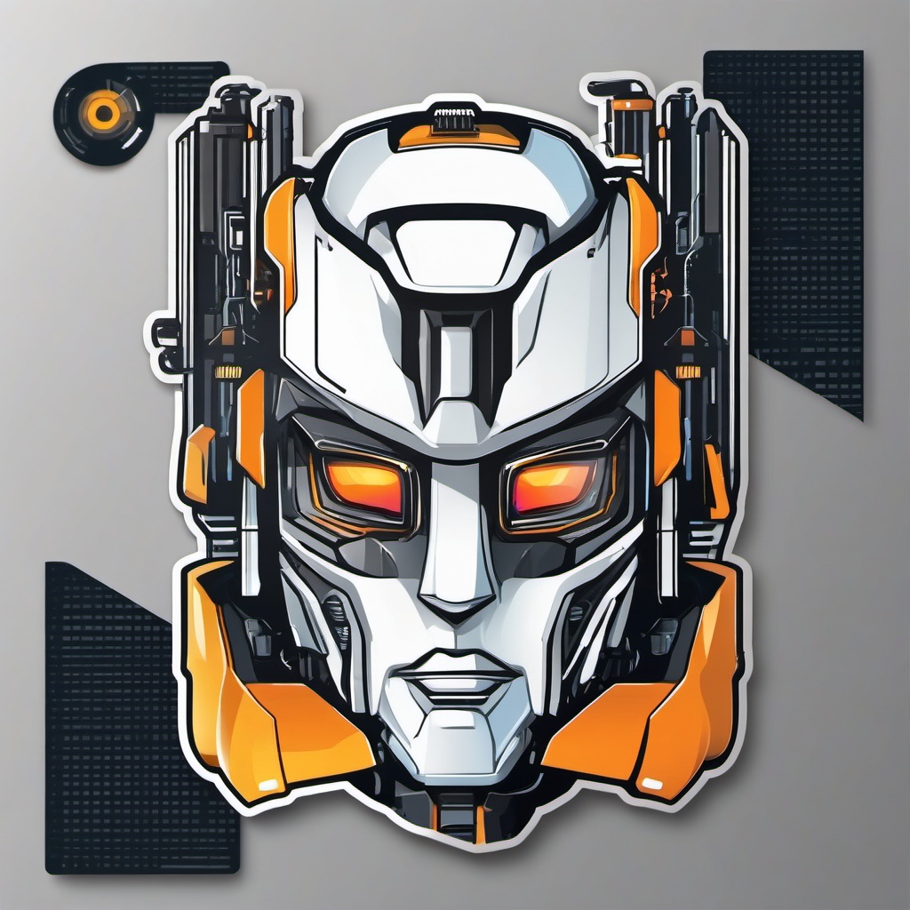 Robot Head Sticker - Futuristic technology, ,vector color sticker art,minimal