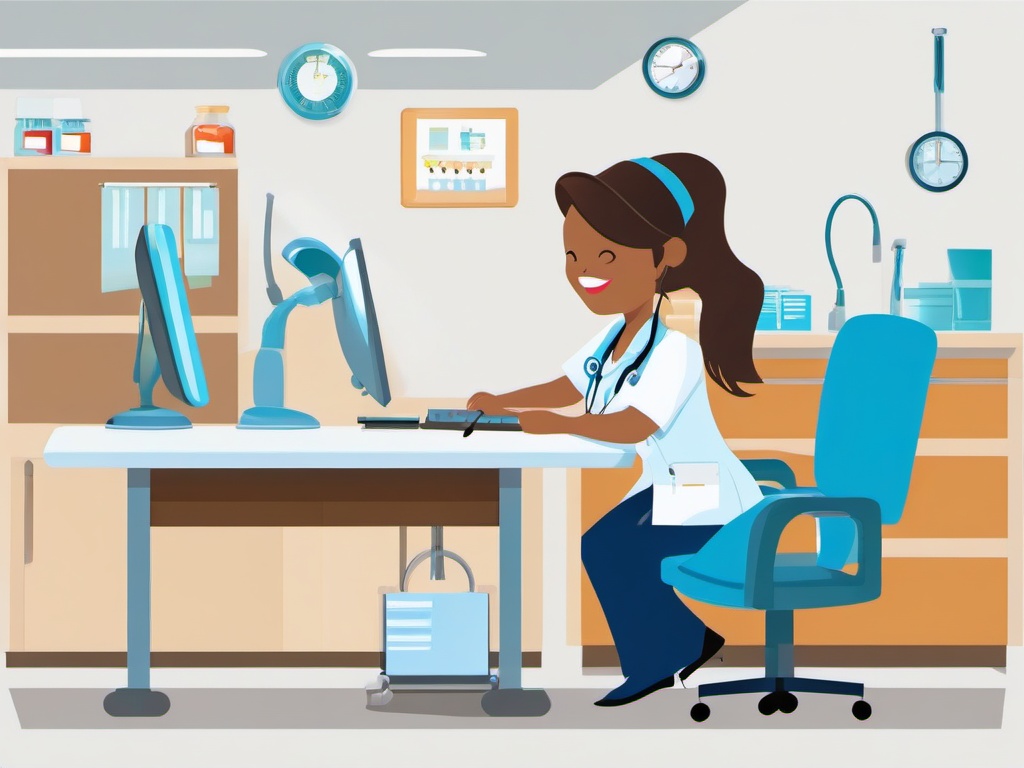 Nurse clipart - nurse working at a hospital desk  