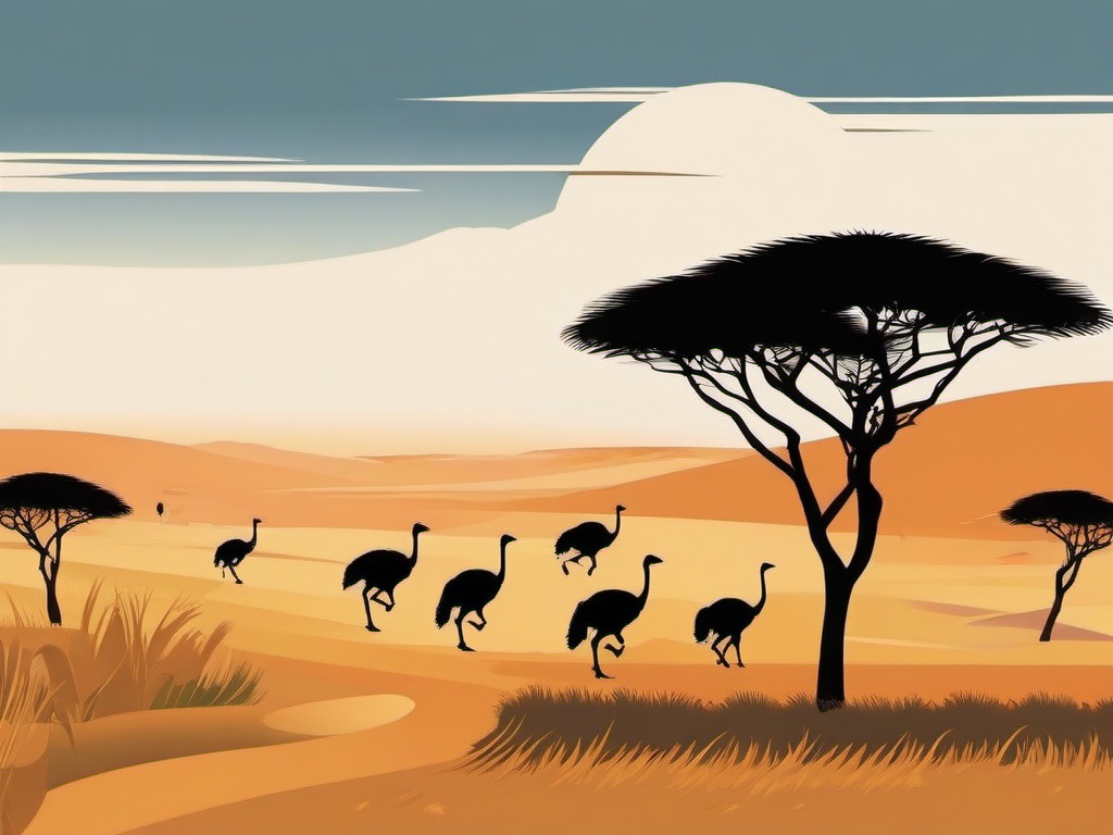 Ostrich Clipart - Ostrich running across the African savannah , minimal, 2d