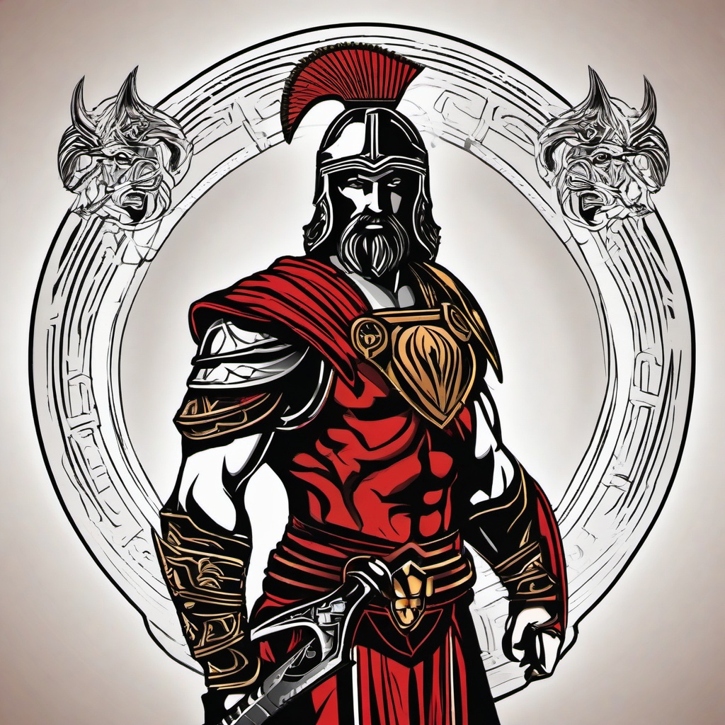 Ares God Tattoo-Bold and powerful tattoo featuring Ares, the Greek god of war.  simple color vector tattoo