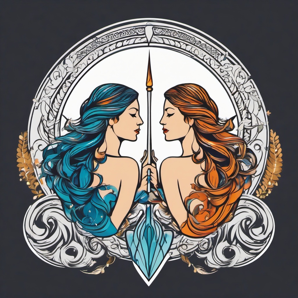 aquarius and virgo tattoo  simple vector color tattoo