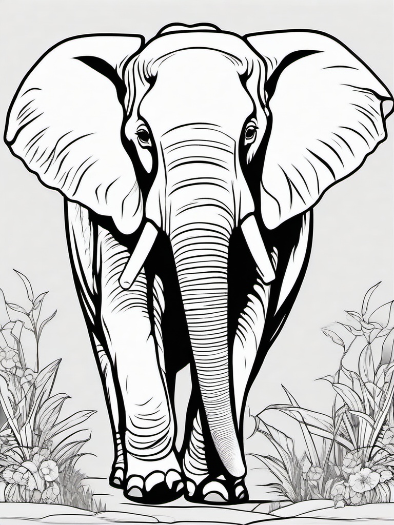 Elephant Coloring Page - Gentle Giant Walking  black outline printable coloring page