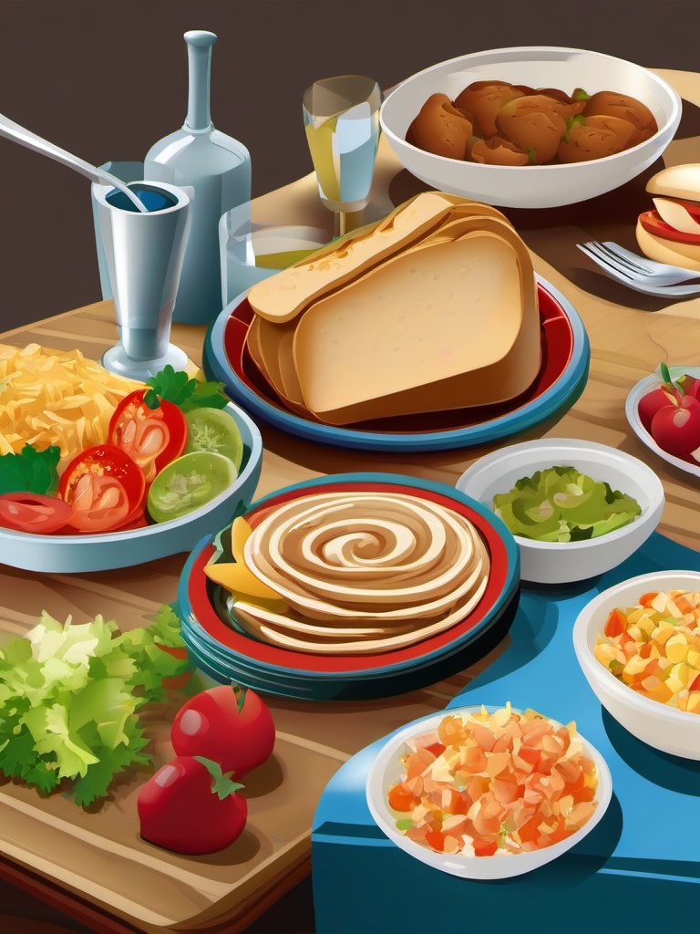 Lunch clipart - lunch spread on a table  clipart