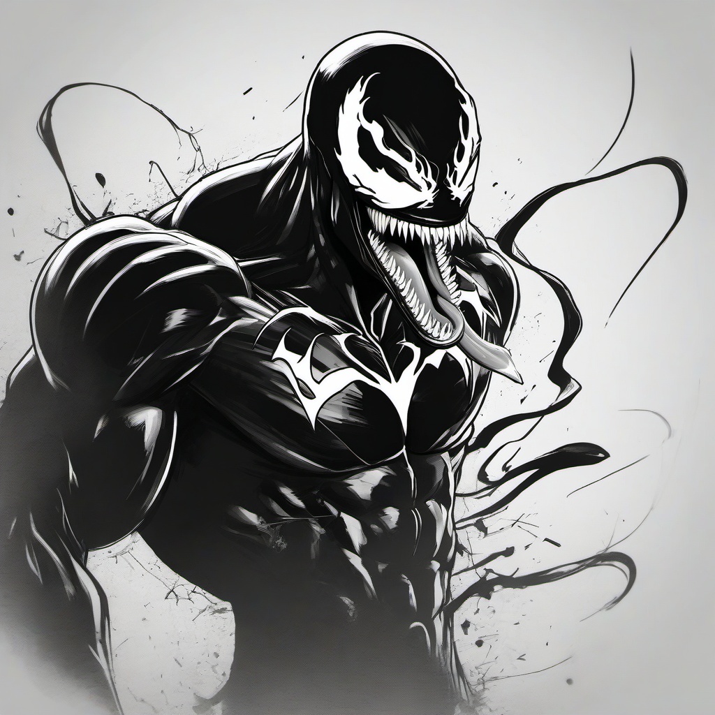 drawing of Venom in action  minimal rough sketch scribbles,doodles,black and white