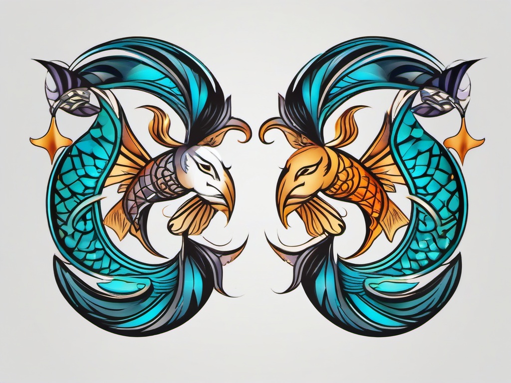 gemini and pisces tattoo  simple vector color tattoo