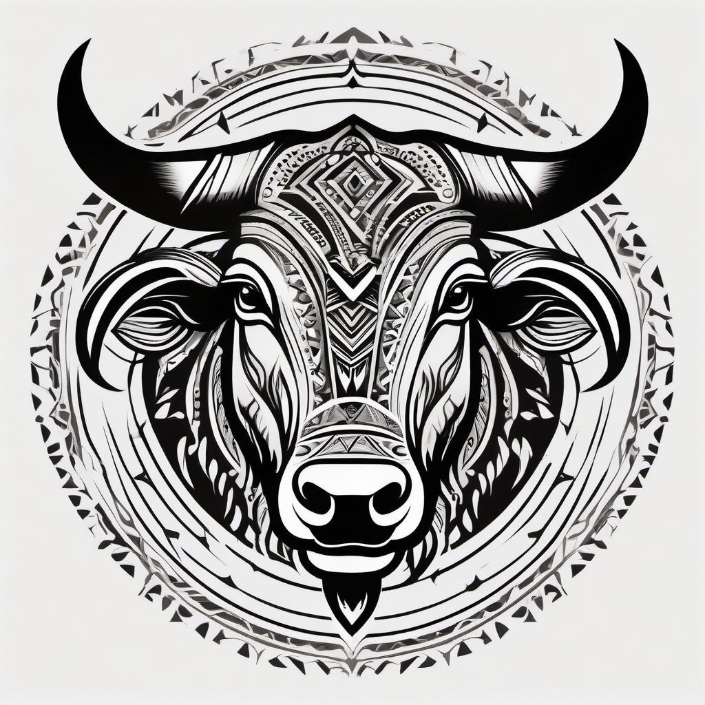 Tribal-style bull design. Cultural connection to resilience.  minimalist black white tattoo style