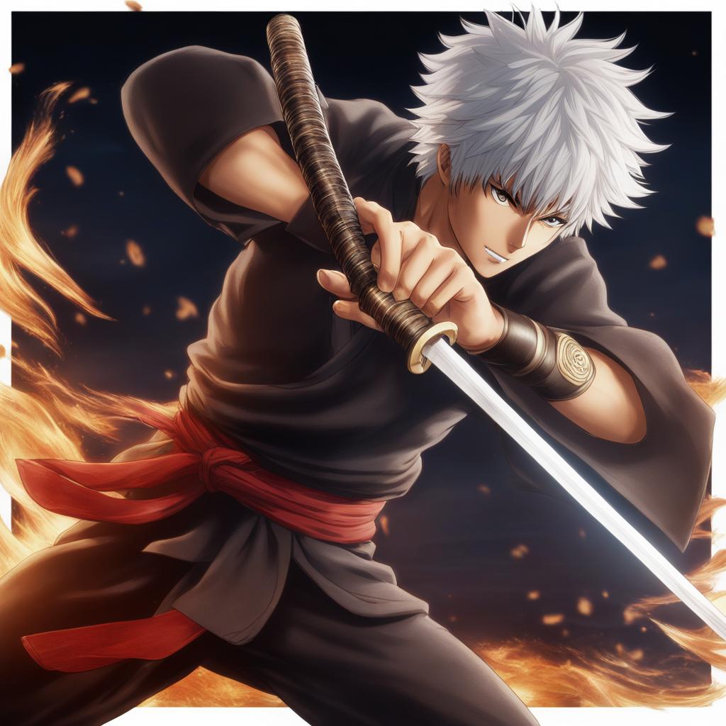 gintoki wields his wooden sword with deadly precision. 