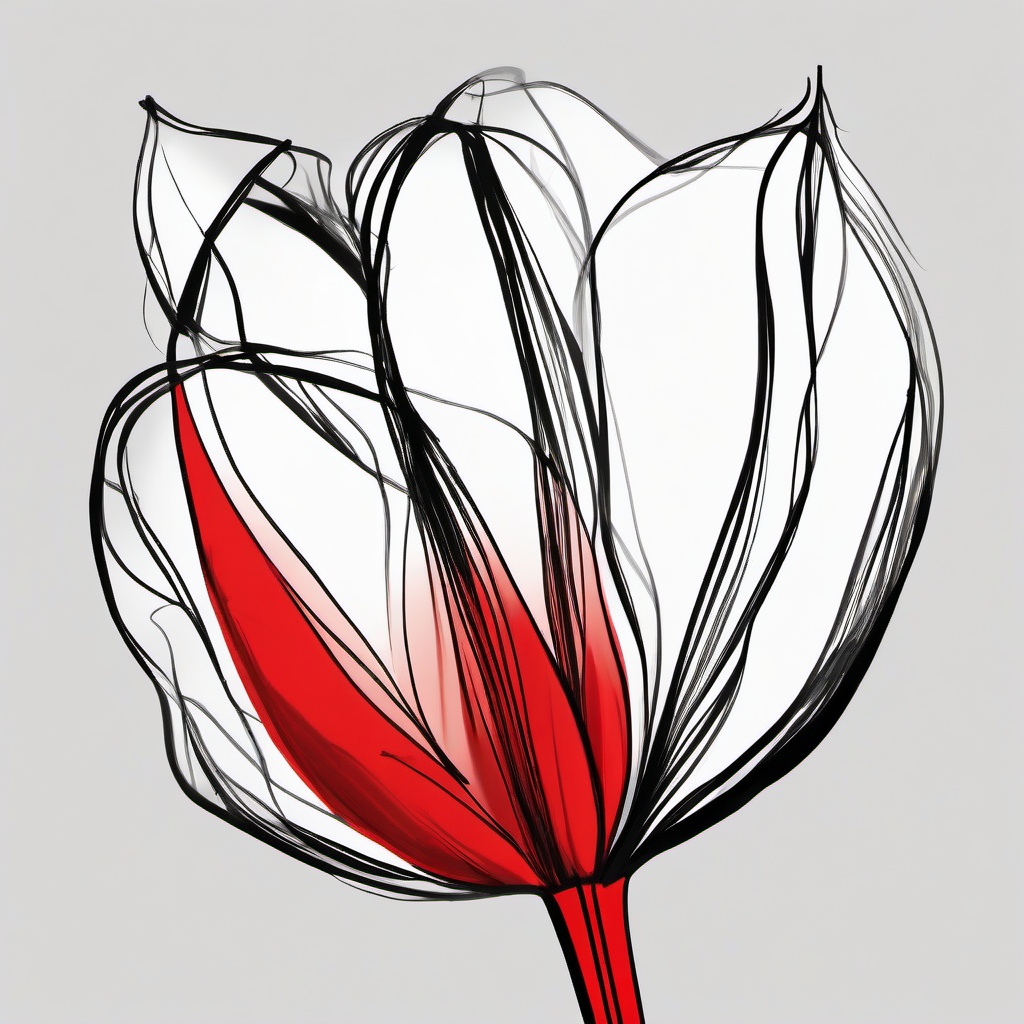 drawing of a red tulip  minimal rough sketch scribbles,doodles,black and white