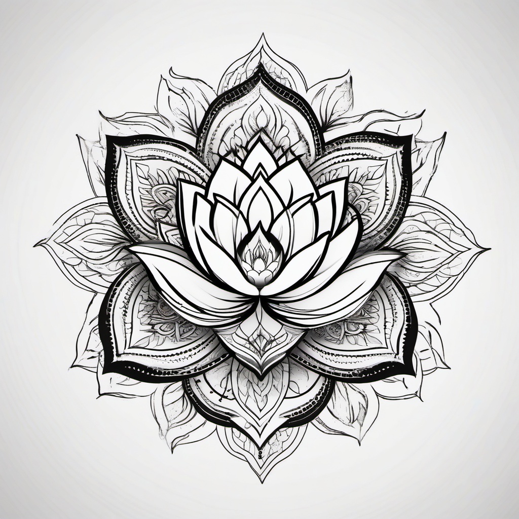 Lotus & Mandala Tattoo - Fusion symbolizing peace and enlightenment  minimal tattoo design,white background