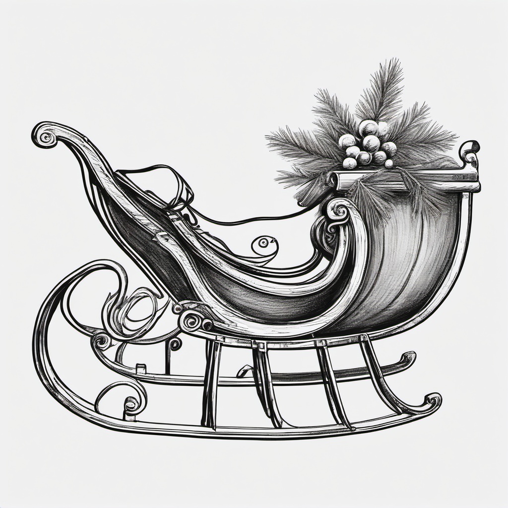 drawing of christmas sleigh  minimal rough sketch scribbles,doodles,black and white