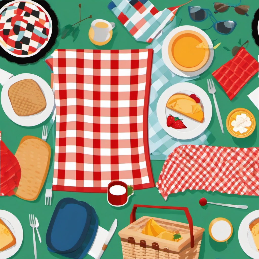 Picnic Blanket in the Park clipart - Laid out picnic blanket, ,vector color clipart,minimal