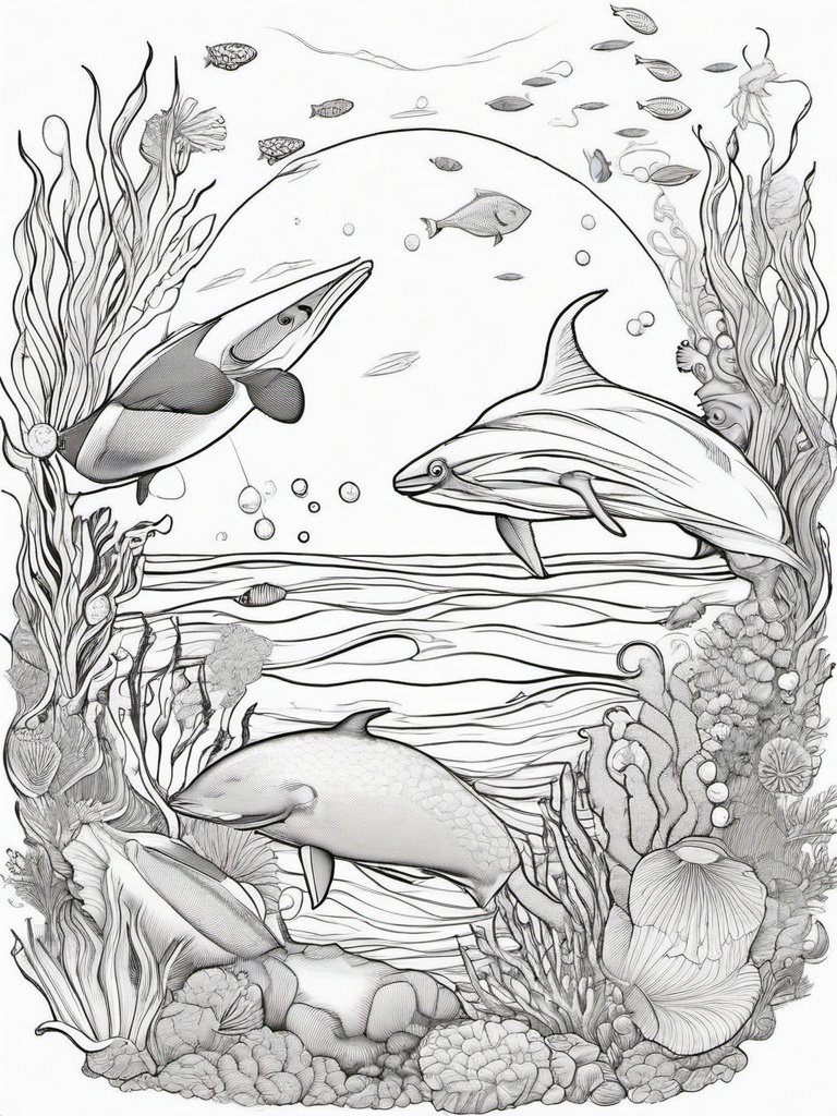 Earth Coloring Pages - Underwater scene depicting marine life around Earth  simple coloring pages