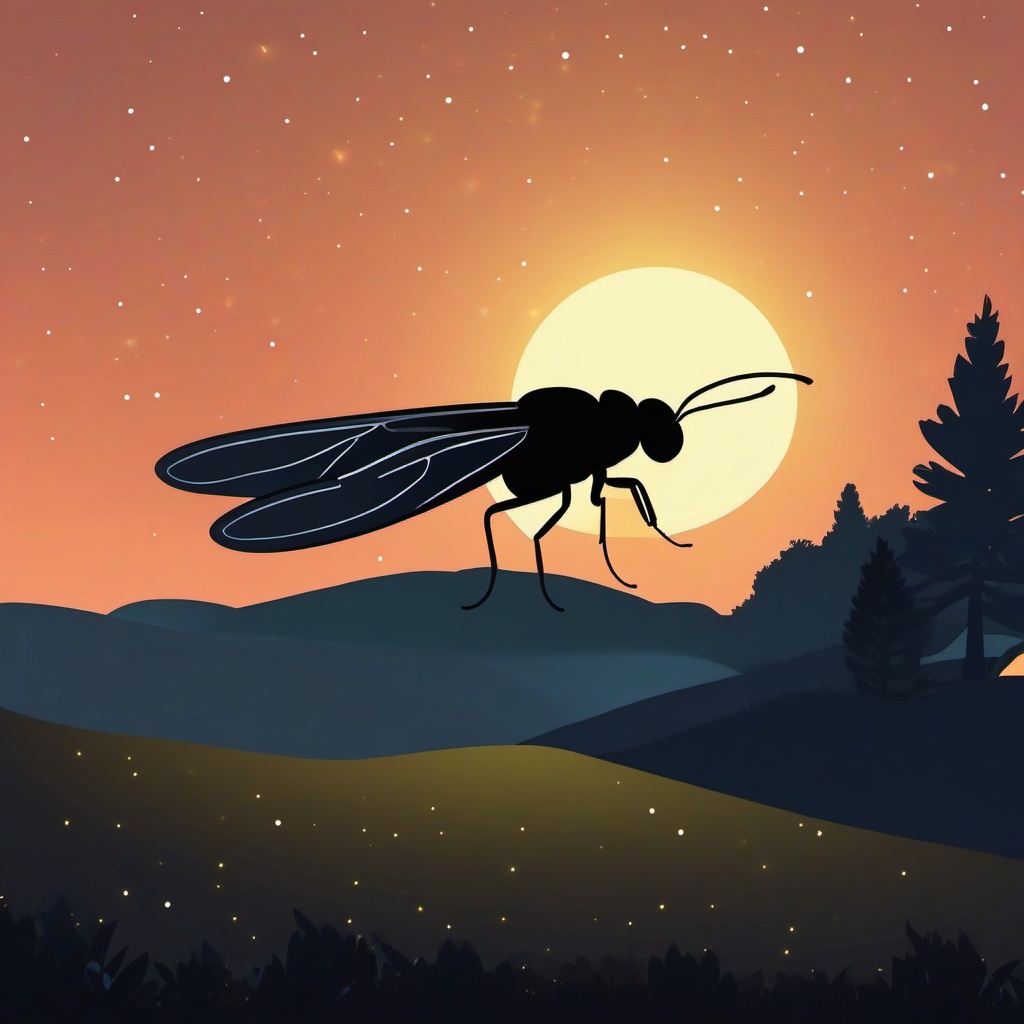 Firefly Clip Art - Illuminated firefly in the evening sky,  color vector clipart, minimal style